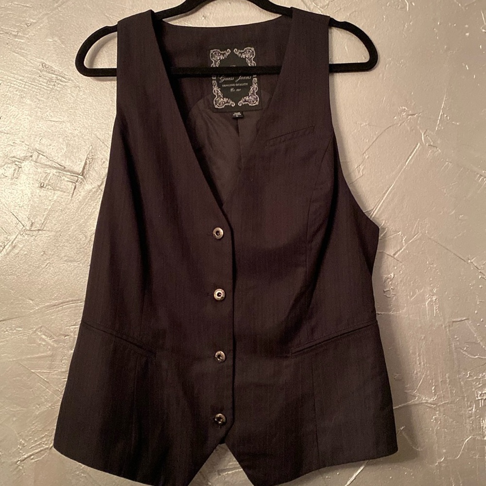 Guess Jeans Brand Vest Charcoal Pinstriped size XL